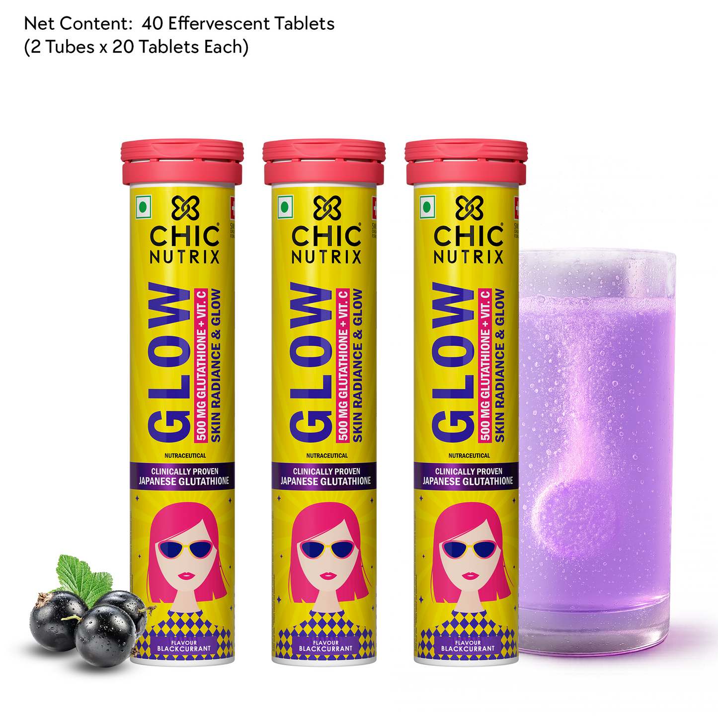 Glow – Glutathione Tablets for Skin Glow & Even-Toned Skin - Blackcurrent
