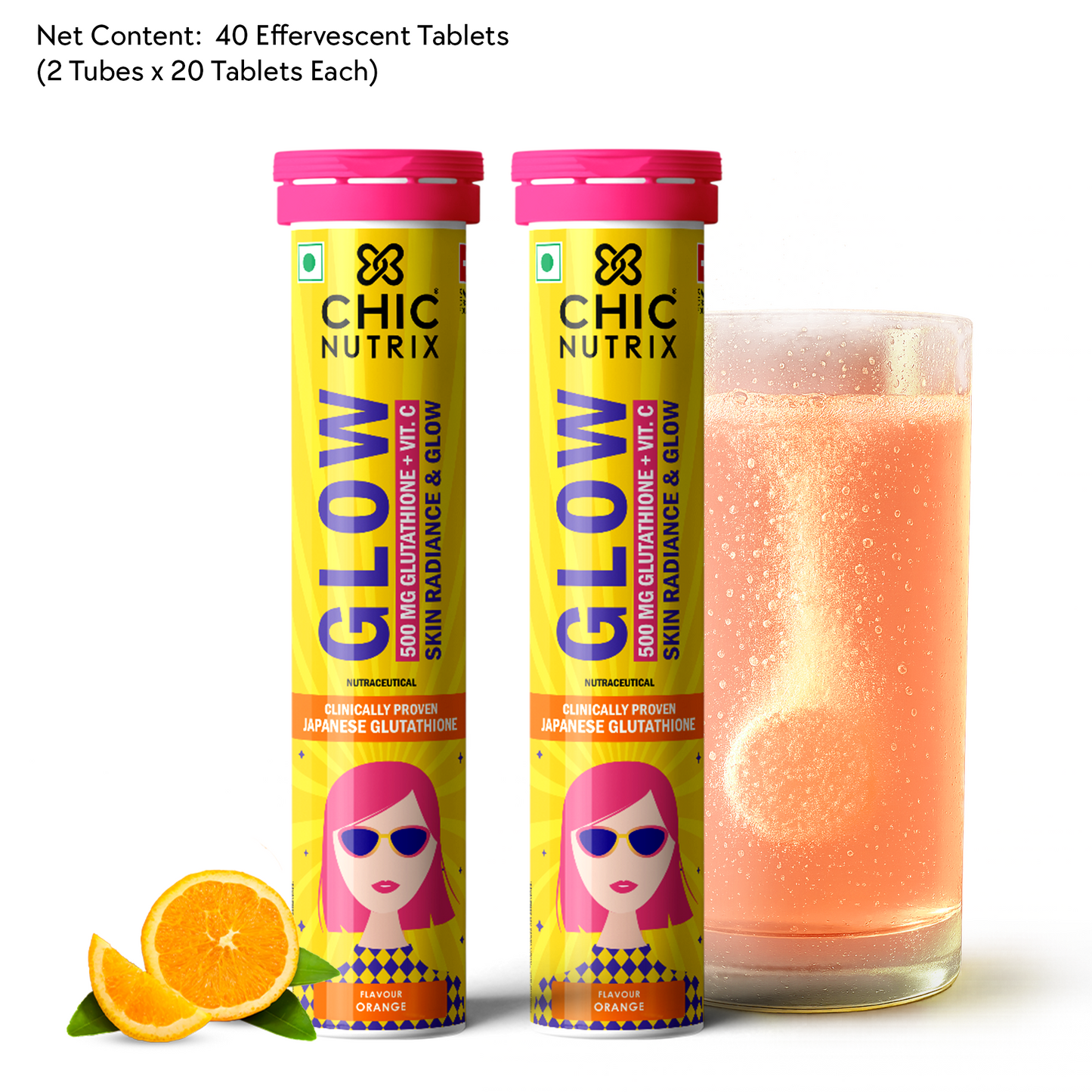 Glow - Glutathione Tablets for Skin Glow, Radiant & Even-Toned Skin - Orange