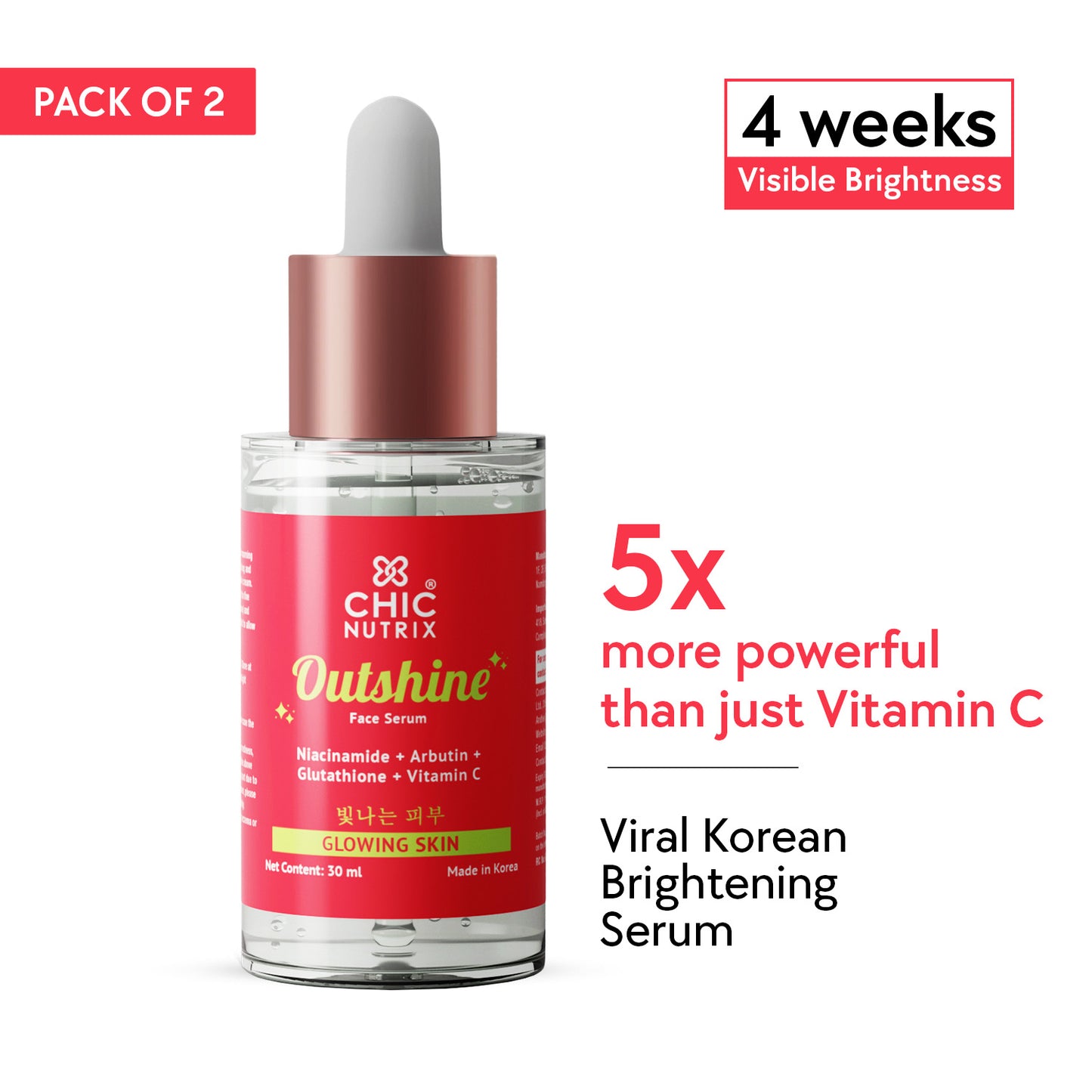 Outshine Korean Face Serum – Fades Dark Spots & Brightens Skin with Glutathione, Niacinamide & Vitamin C