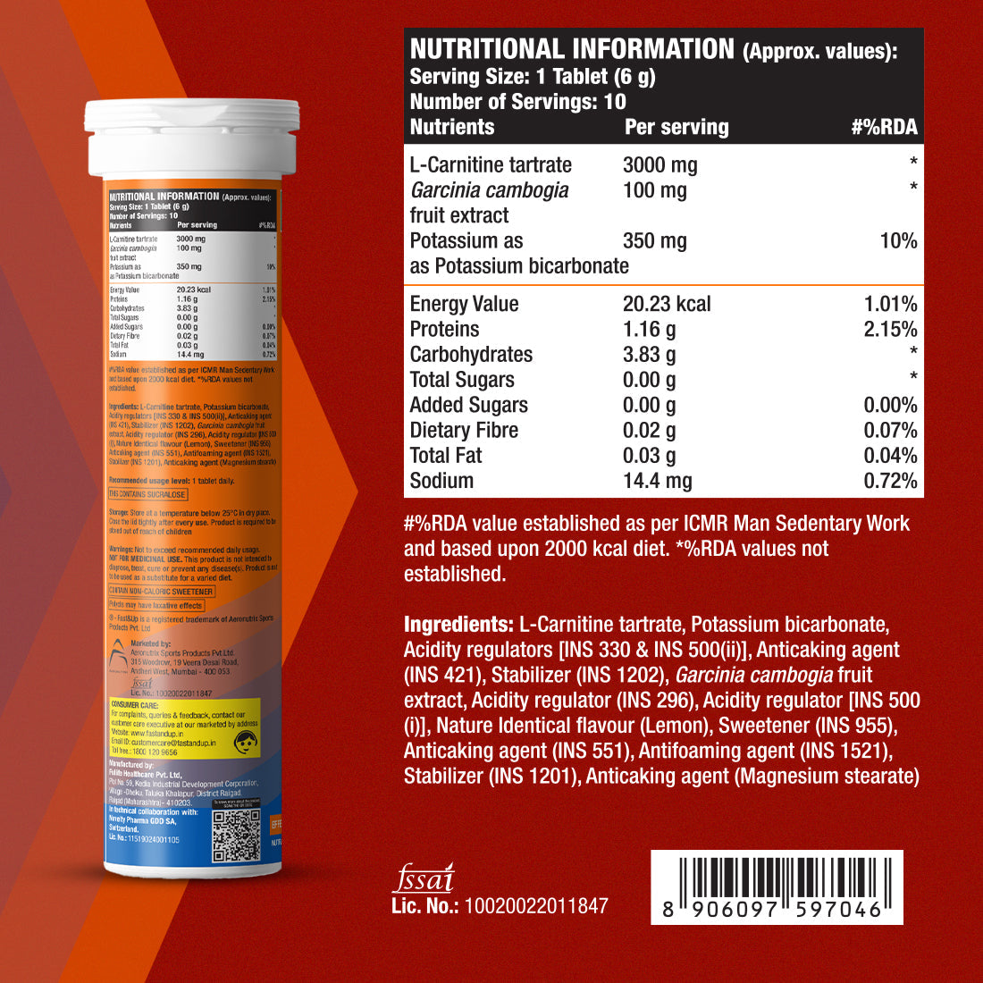 Nutritional Information of Fast&Up L-Carnitine