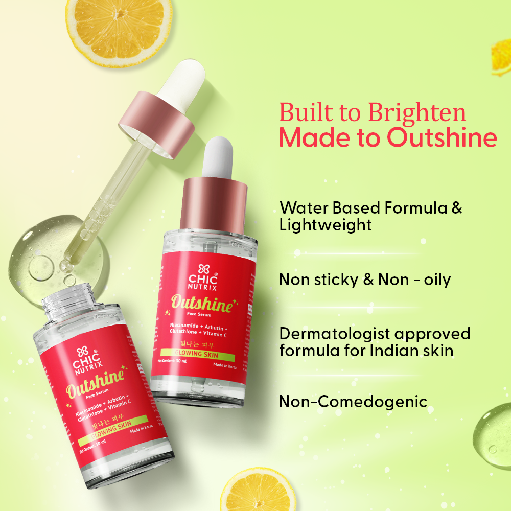 Outshine Korean Face Serum – Fades Dark Spots & Brightens Skin with Glutathione, Niacinamide & Vitamin C