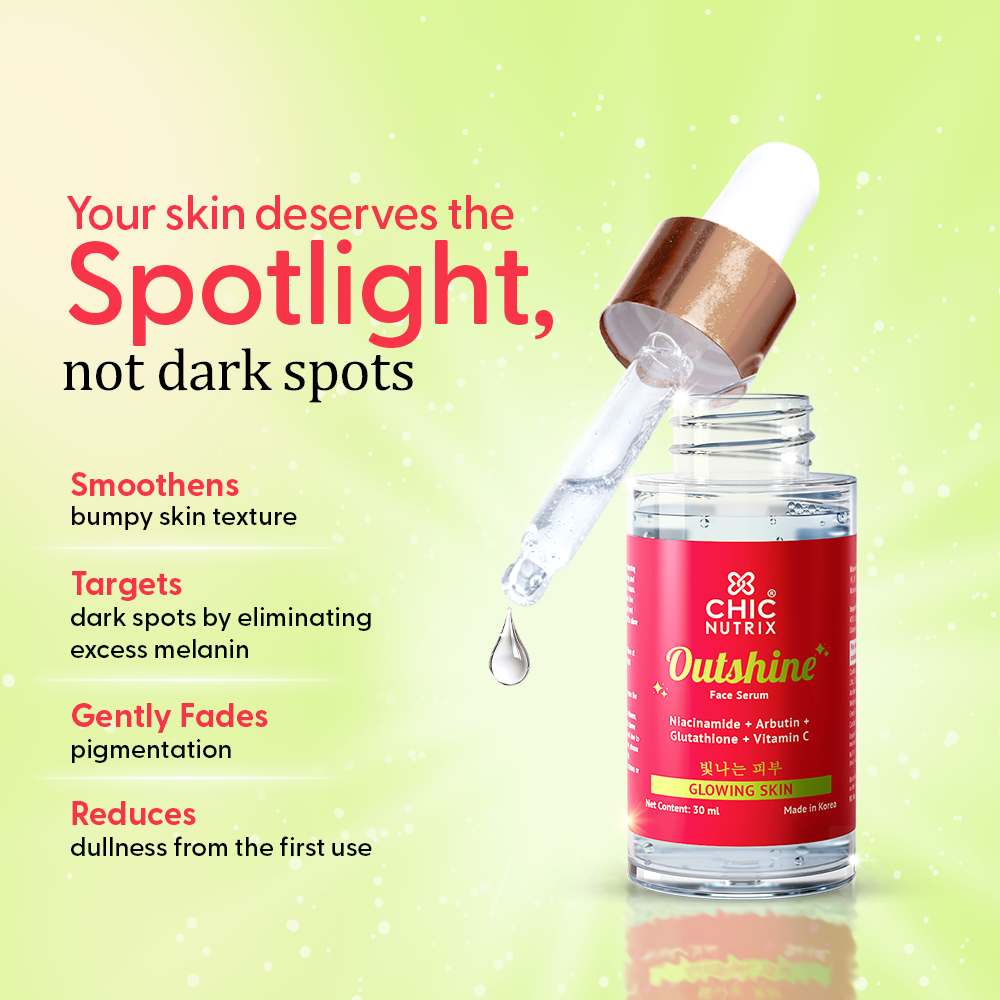 Outshine Korean Face Serum – Fades Dark Spots & Brightens Skin with Glutathione, Niacinamide & Vitamin C