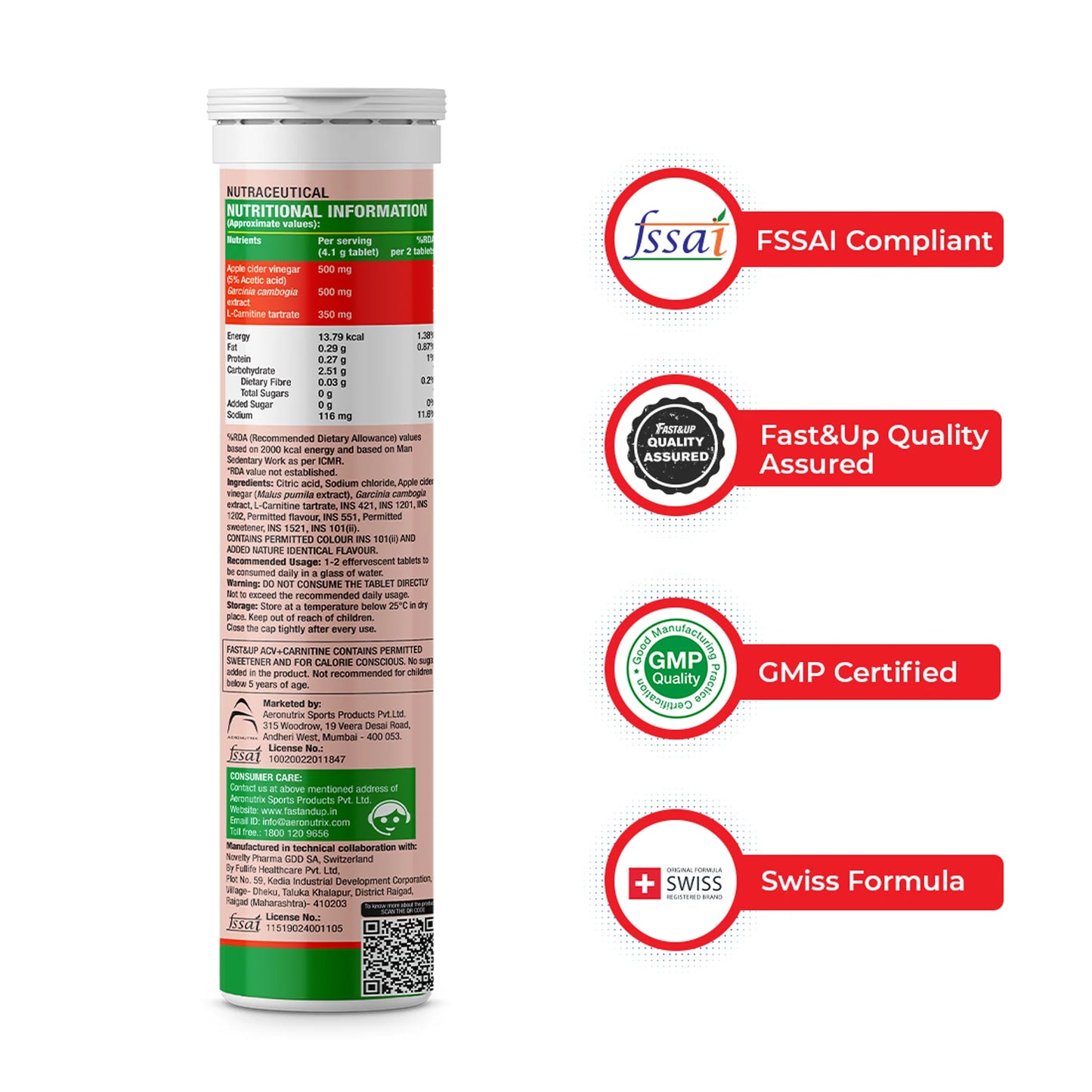 Fast&Up ACV + Carnitine + Garcinia for Weight Loss - Lemon