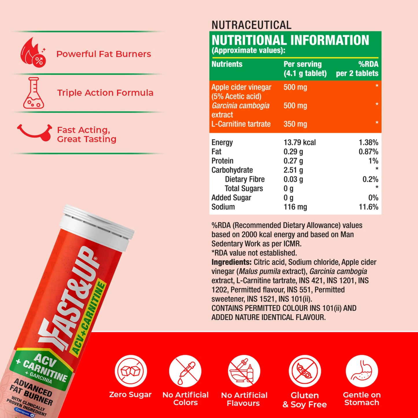 Fast&Up ACV + Carnitine + Garcinia for Weight Loss - Lemon