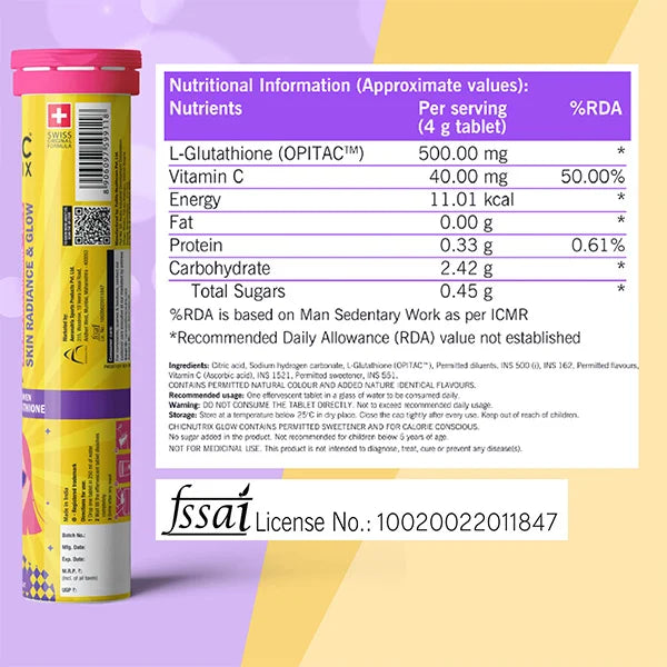 Chicnutrix Glow Glutathione Tablets – Nutritional Information