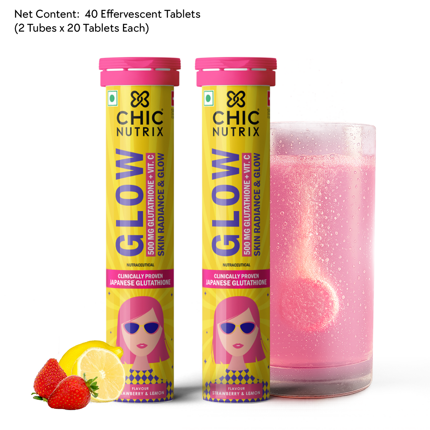 Glow – Glutathione Tablets for Skin Glow & Even-Toned Skin - Strawberry & Lemon