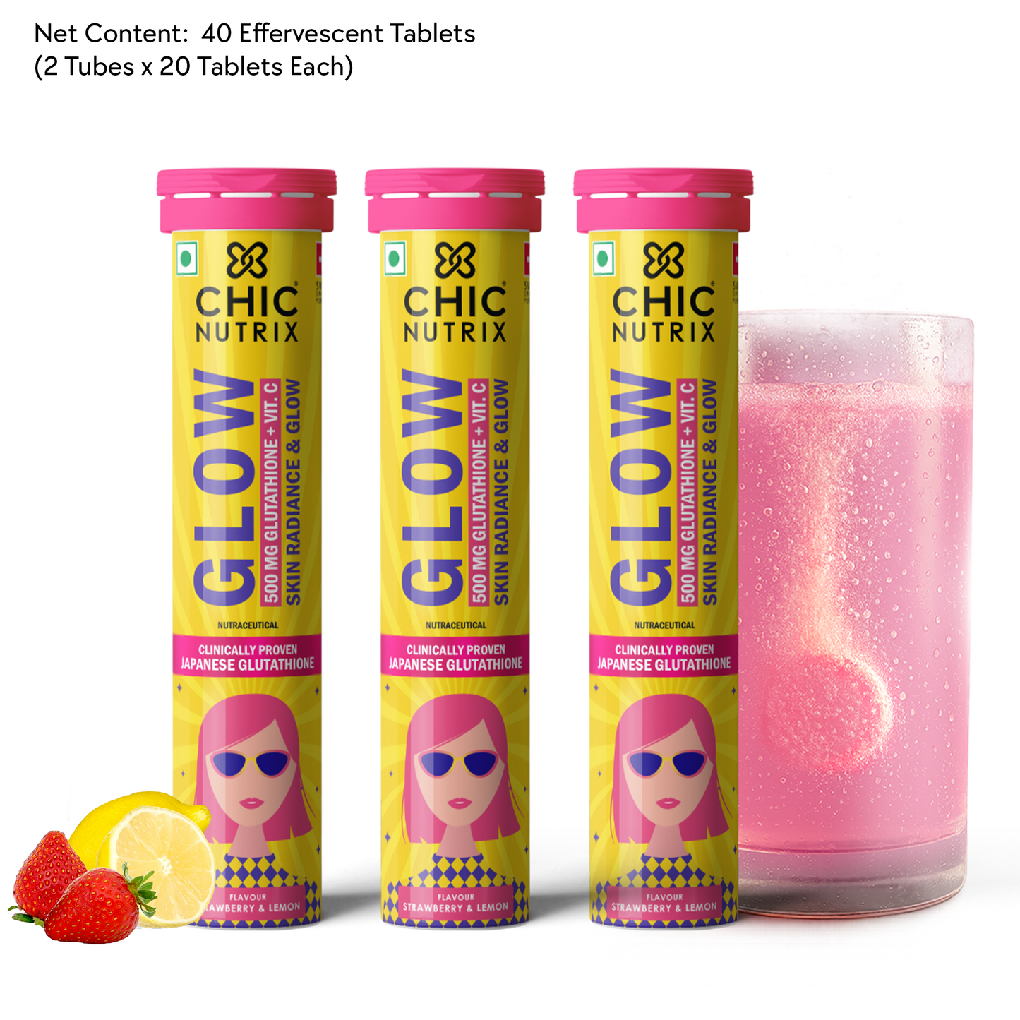 Glow – Glutathione Tablets for Skin Glow & Even-Toned Skin - Strawberry & Lemon