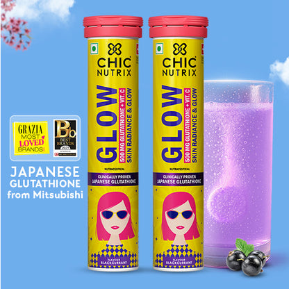 Glow - Best Glutathione Tablets for Glowing & Even-Toned Skin - Blackcurrant