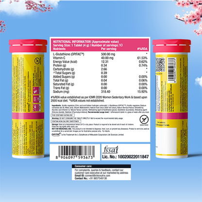 Nutritional information label for Chicnutrix Glow glutathione tablets